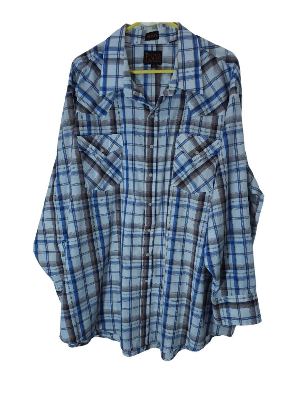 Plains Western Wear Big Man Plaid Shirt Vintage Blue Snap 3X